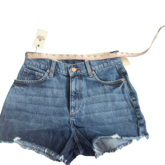 Marine Layer Sasha Denim Shorts High-Waisted Washed Size 27 raw cut hem cotton - Picture 7 of 14
